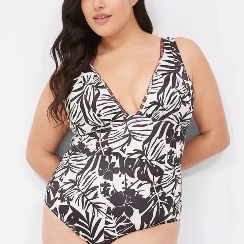 Lane Bryant Plus Size No Wire Plunge One Piece Swimsuit Palm Paradise Size 22